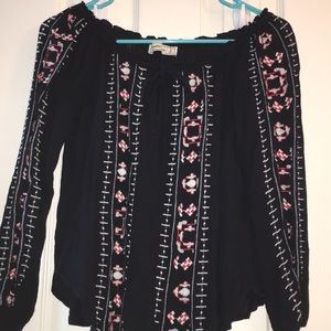 Blue tribal Print off the shoulder tie front top